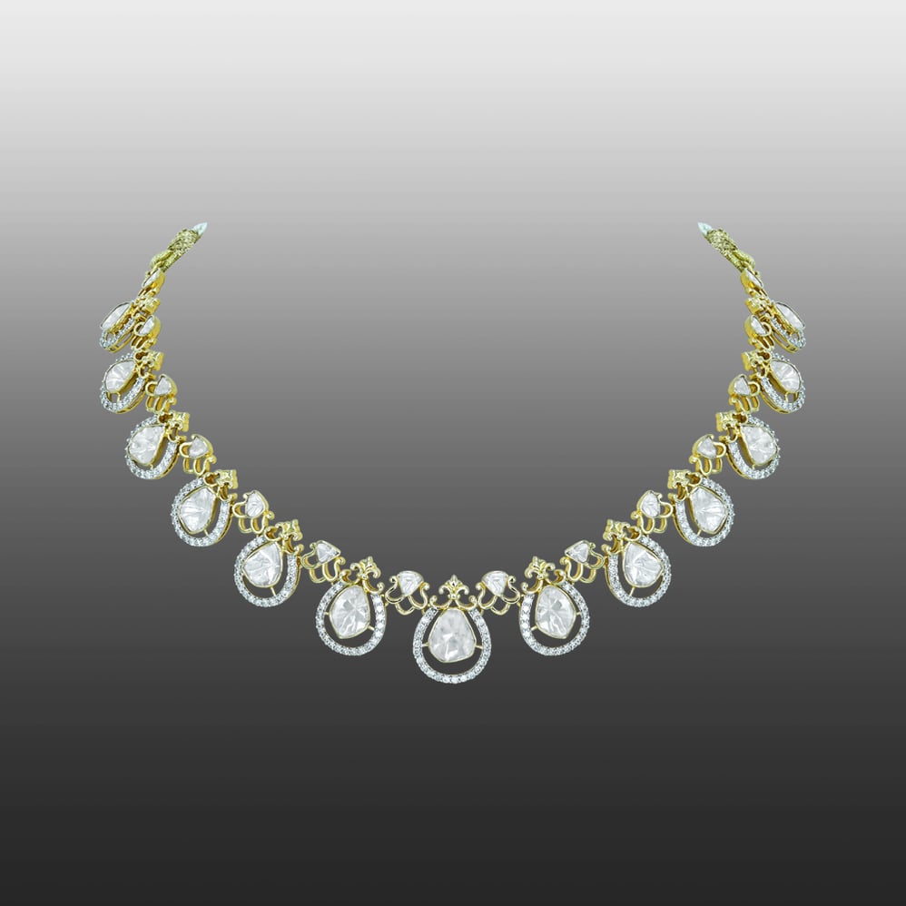 Graceful Polki Diamond Necklace with Intricate Chain